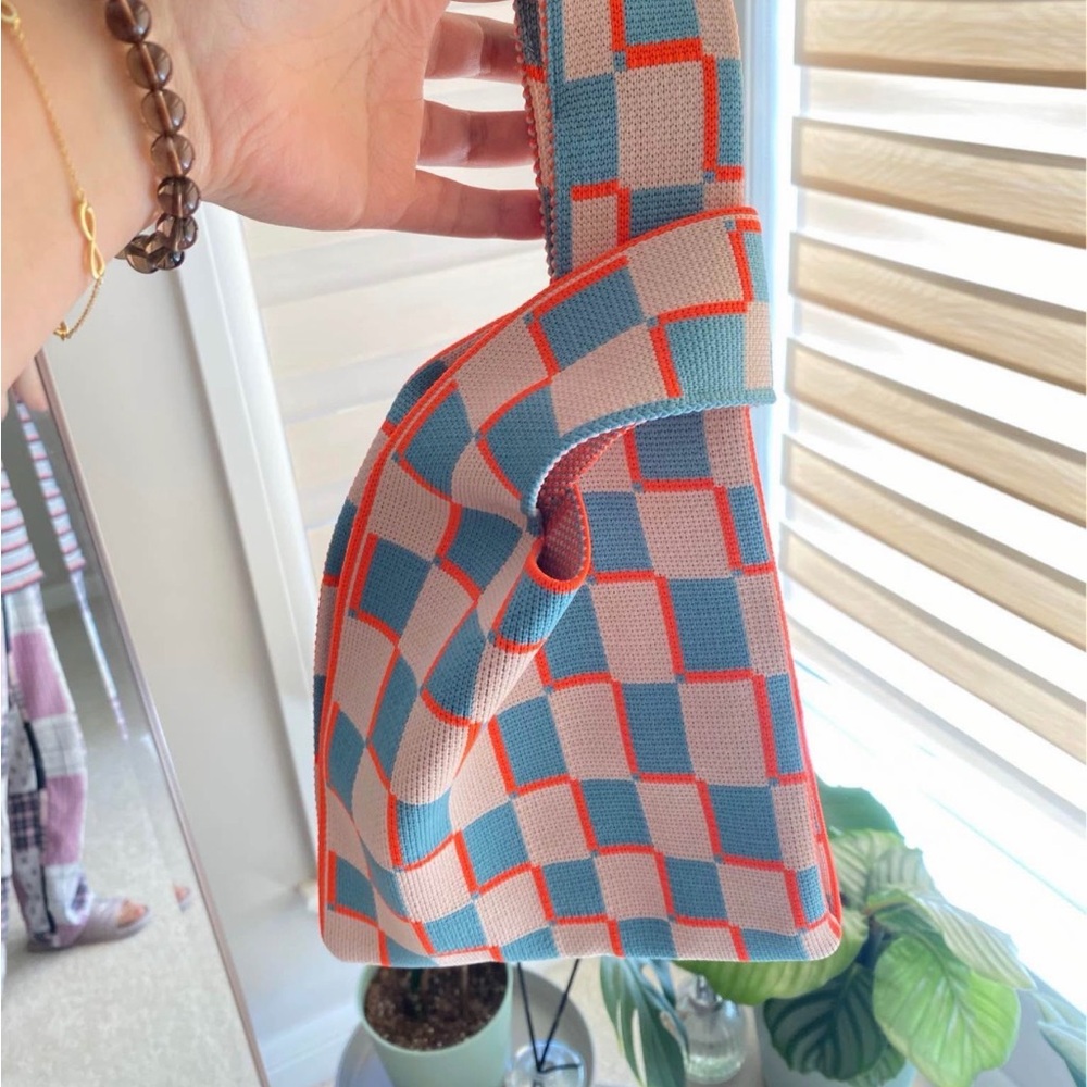 【brand new】Knit Tote Bag – Colorful Check Pattern - Picture 6 of 6